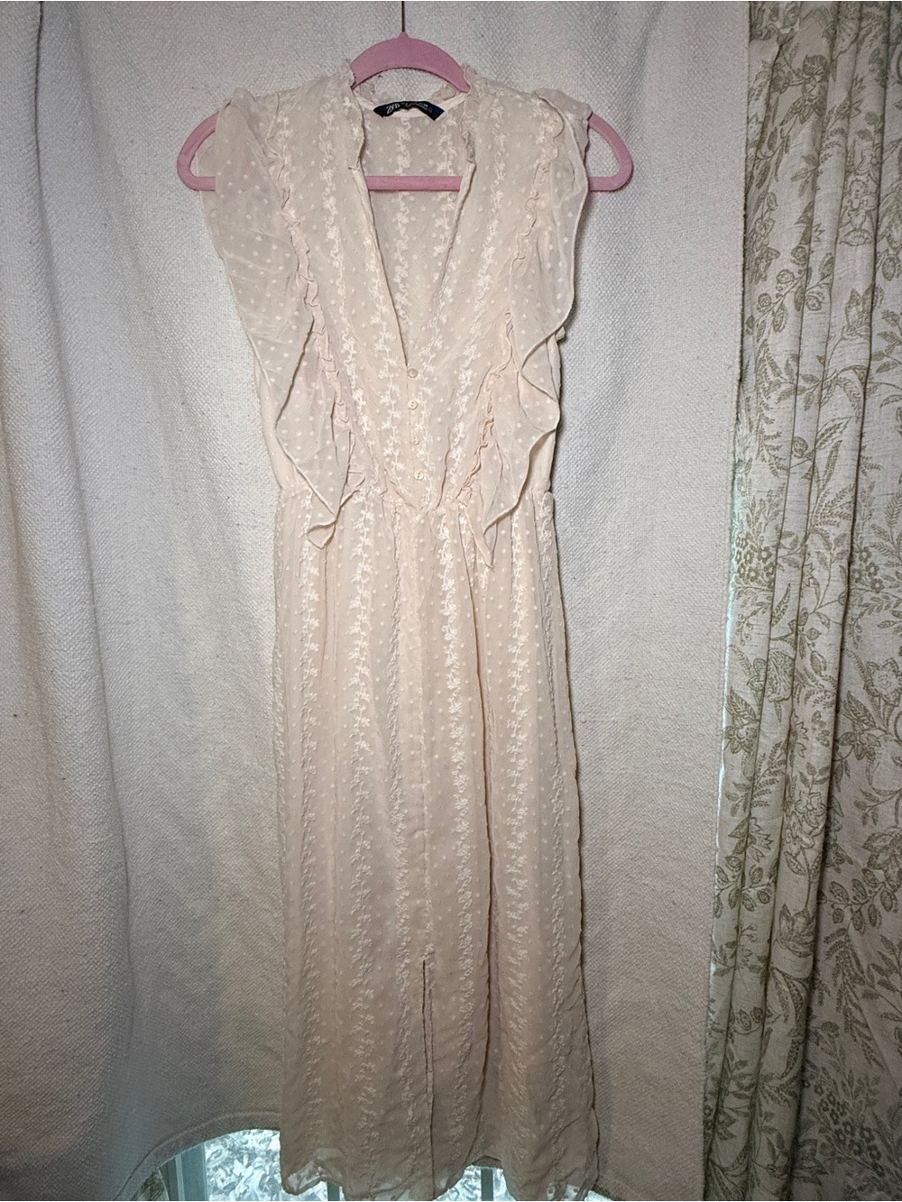 Zara Cream Ruffle Midi Dress